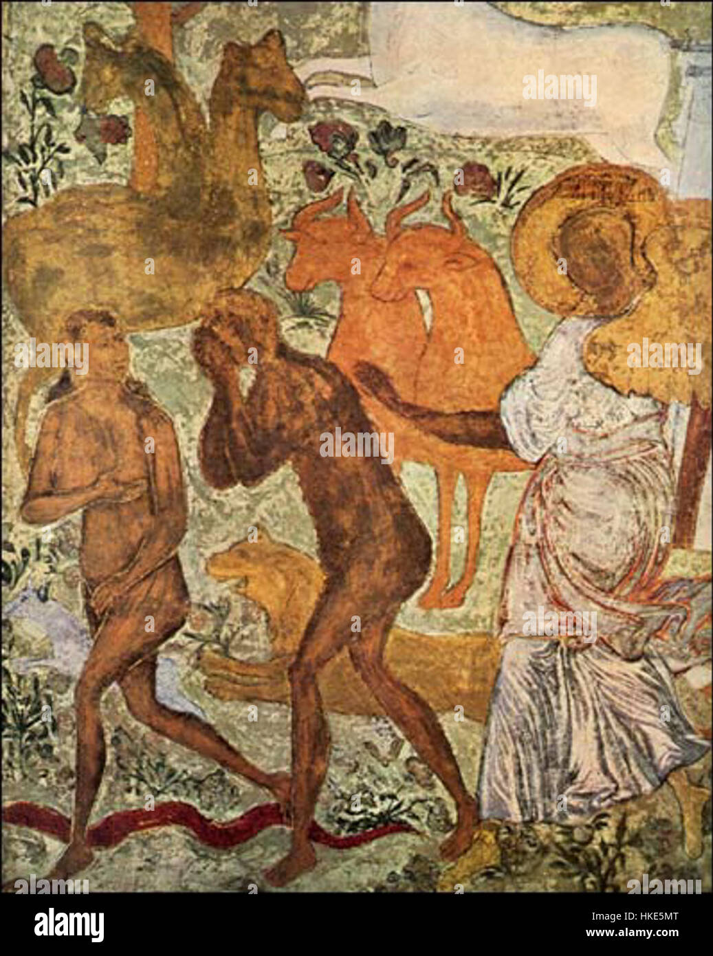 Izgnanie iz Raya, une peinture illustrant l'histoire biblique de l'expulsion d'Adam et Ève du jardin d'Éden, une scène du récit chrétien de la chute de la grâce. Banque D'Images