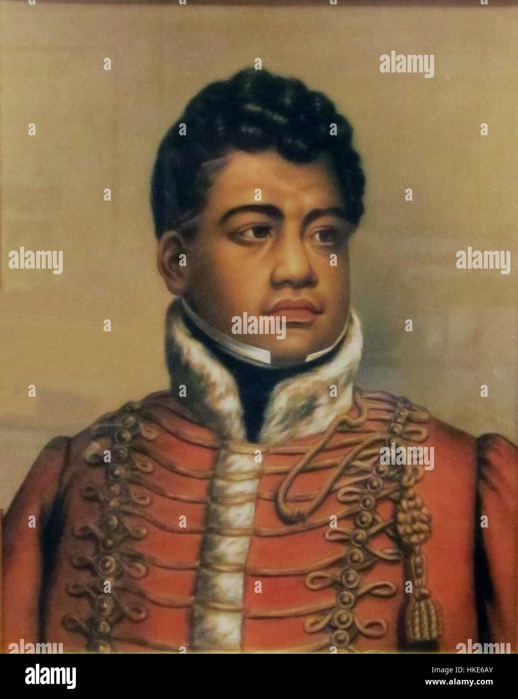 Portrait du roi Kamehameha II, attribué à un artiste inconnu, conservé au Musée Bishop. Cette peinture représente la monarchie hawaïenne et le rôle du roi dans le Royaume d'Hawaï au XIXe siècle. Banque D'Images