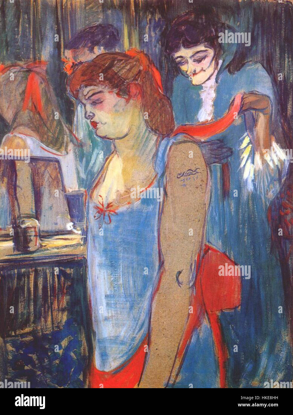 Ce tableau de 1894 d'Henri Toulouse-Lautrec représente une femme tatouée, capturant la forme d'art unique du tatouage à la fin du XIXe siècle. Le travail de Lautrec se concentre souvent sur le style de vie bohème de la vie nocturne parisienne et des marginalisés. Banque D'Images