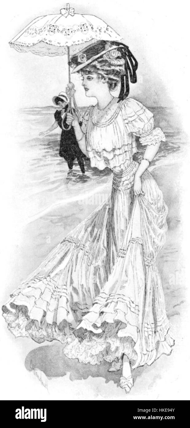 The Delineator, août 1906, page 167, présente une illustration très détaillée, probablement une pièce de mode ou de style de vie reflétant les tendances du début du XXe siècle. La publication est connue pour ses représentations de la vie contemporaine, y compris la mode, la culture et le design du tournant du siècle. Banque D'Images