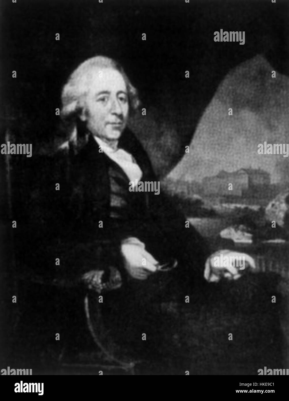 Matthew Boulton était un fabricant et homme d'affaires anglais renommé, surtout connu pour son travail dans la production de pièces de monnaie et de machines industrielles. Ce portrait met probablement en valeur ses contributions significatives à la révolution industrielle. Banque D'Images