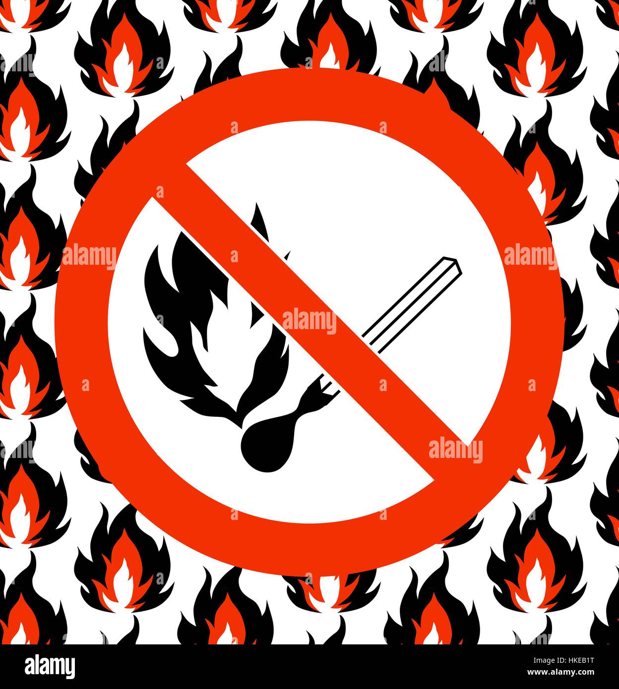 Aucune correspondance. Symbole interdit sur fond d'incendie sans couture. Vector illustration. Illustration de Vecteur