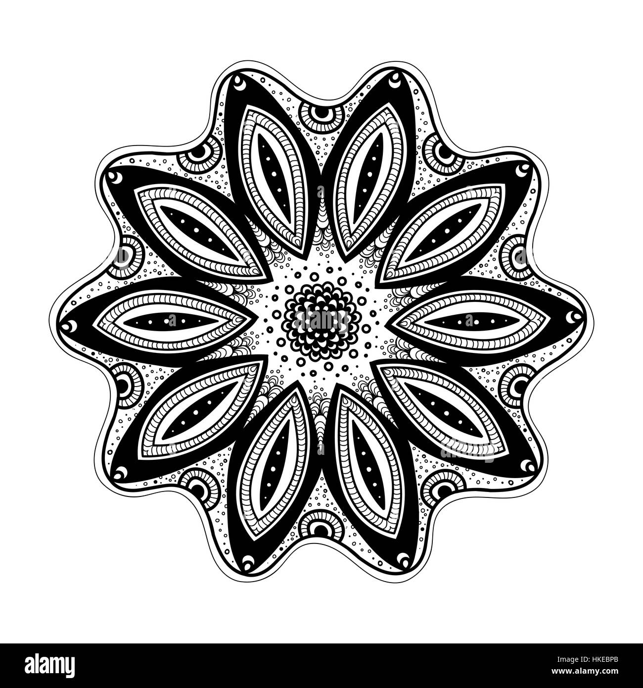 Mandala. Ornement rond noir et blanc. Vector illustration. Illustration de Vecteur