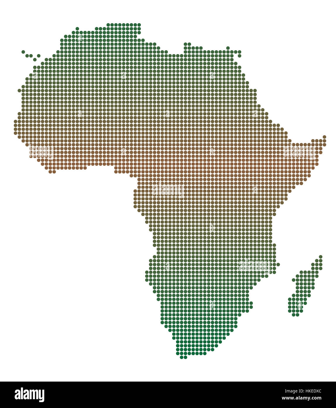 Une carte à points de l'Afrique en brun et vert isolé sur fond blanc Banque D'Images Une carte à points de l'Afrique en brun et vert isolé sur fond blanc Banque D'Images