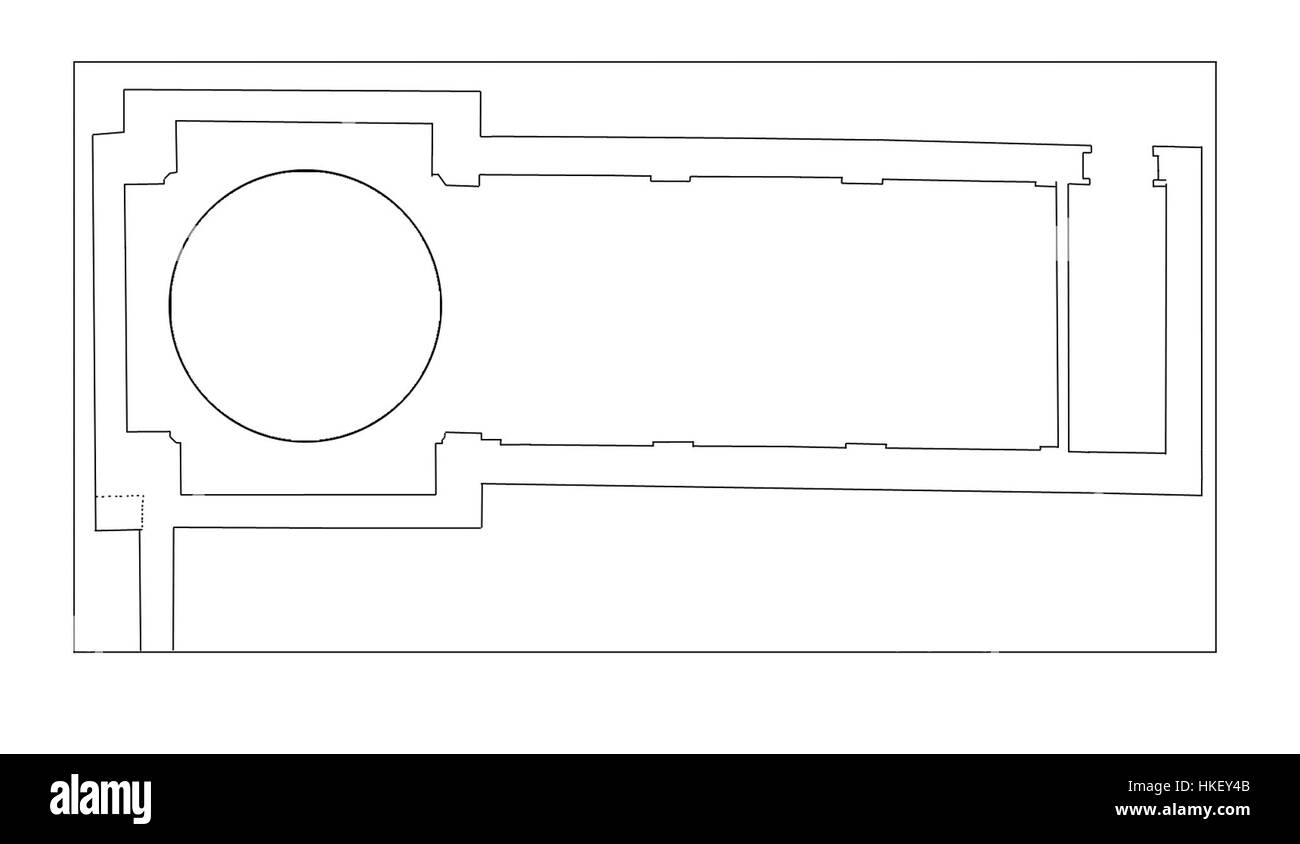 Cette œuvre représente un plan d'étage de la chapelle Valladolid, illustrant ses caractéristiques architecturales et son design. Le dessin souligne l'agencement et l'organisation spatiale de l'intérieur de la chapelle. Banque D'Images