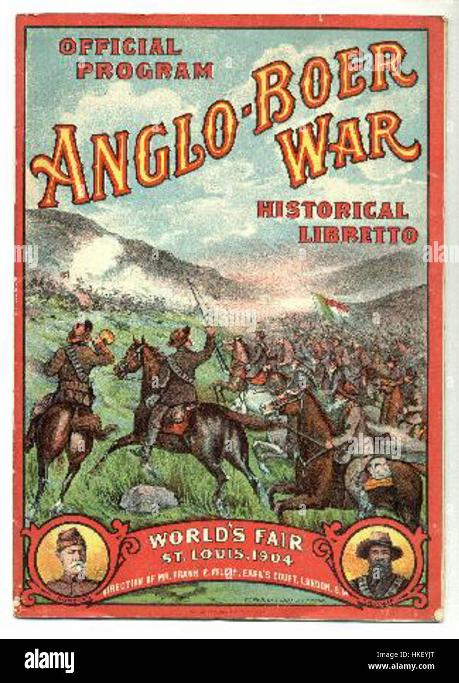 Ce programme de l'exposition universelle de 1904 commémore la guerre des Boers et donne un aperçu du contexte culturel du début du XXe siècle. L'exposition universelle de Saint Louis présentait des expositions qui reflétaient à la fois les impacts mondiaux et locaux de tels conflits sur l'histoire du monde. Banque D'Images