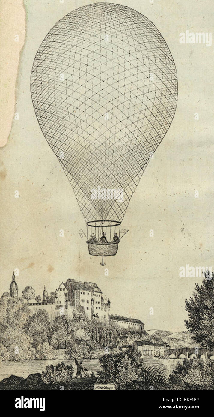 Cette œuvre de Charles Green de 1836 capture un vol en montgolfière précoce. Green était connu pour son travail de pionnier dans l'aéronautique, et la peinture reflète l'excitation du vol pendant cette période. Banque D'Images
