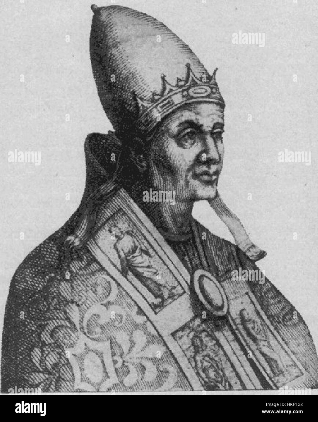Le portrait du pape Benoît VIII, peint dans la tradition classique, capture la dignité et l'autorité du pontife du XIe siècle. L'œuvre d'art est le reflet de la direction religieuse au moyen âge, soulignant le rôle important de Benoît VIII dans l'église. Banque D'Images