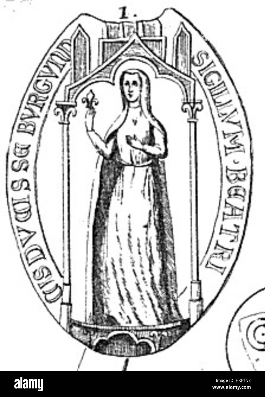 Ce portrait de Béatrix de Navarre présente une représentation détaillée de la reine. Il souligne la tenue royale et la grâce noble typique de la monarchie européenne du XIVe siècle. Banque D'Images