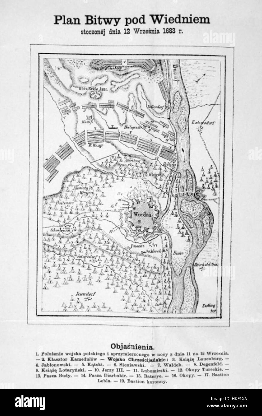 Bitwa pod Wiedniem (la bataille de Vienne) est une œuvre d'art représentant la célèbre bataille de 1683, où les forces polonaises, dirigées par le roi Jan III Sobieski, ont vaincu l'armée de l'Empire ottoman. Cet événement décisif a stoppé l'expansion ottomane en Europe, changeant le cours de l'histoire. Banque D'Images