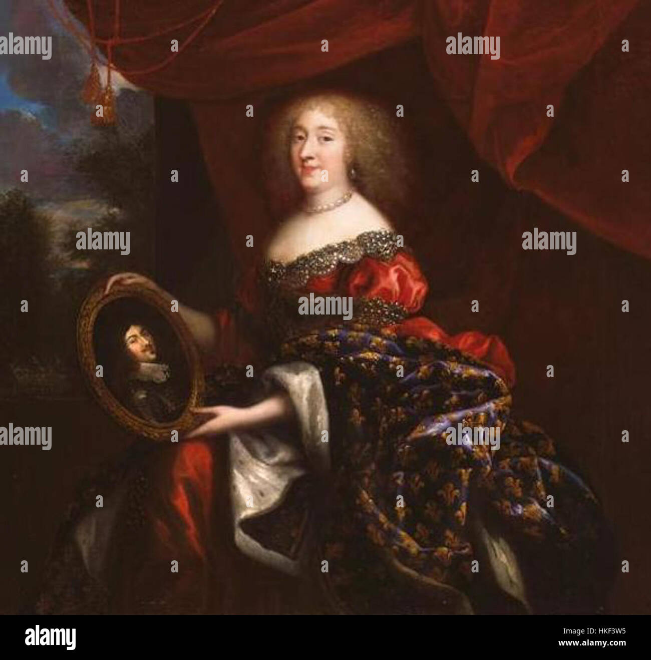 Ce portrait, réalisé par Jean Nocret, représente *la Grande Mademoiselle*, figure importante de l’histoire royale française. La peinture détaillée reflète l'opulence de la cour de France au XVIIe siècle. Banque D'Images