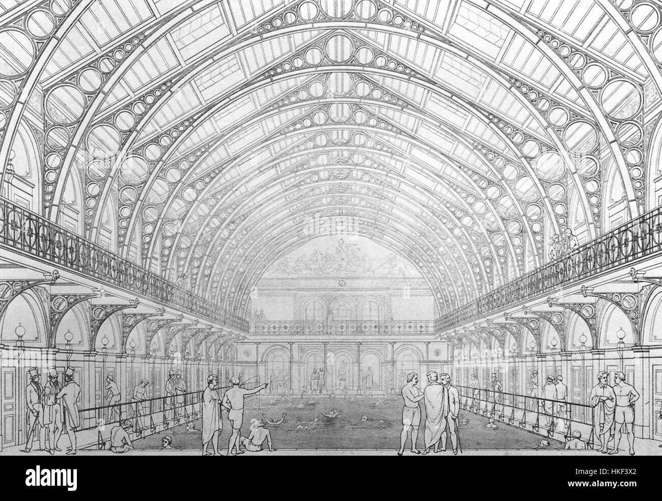 Le Dianabad Hallenkonstruktion, construit vers 1842, présente le style architectural du début du XIXe siècle. Cette structure est un exemple significatif de l'architecture industrielle de l'époque, mêlant fonctionnalité et éléments de design classiques. Banque D'Images
