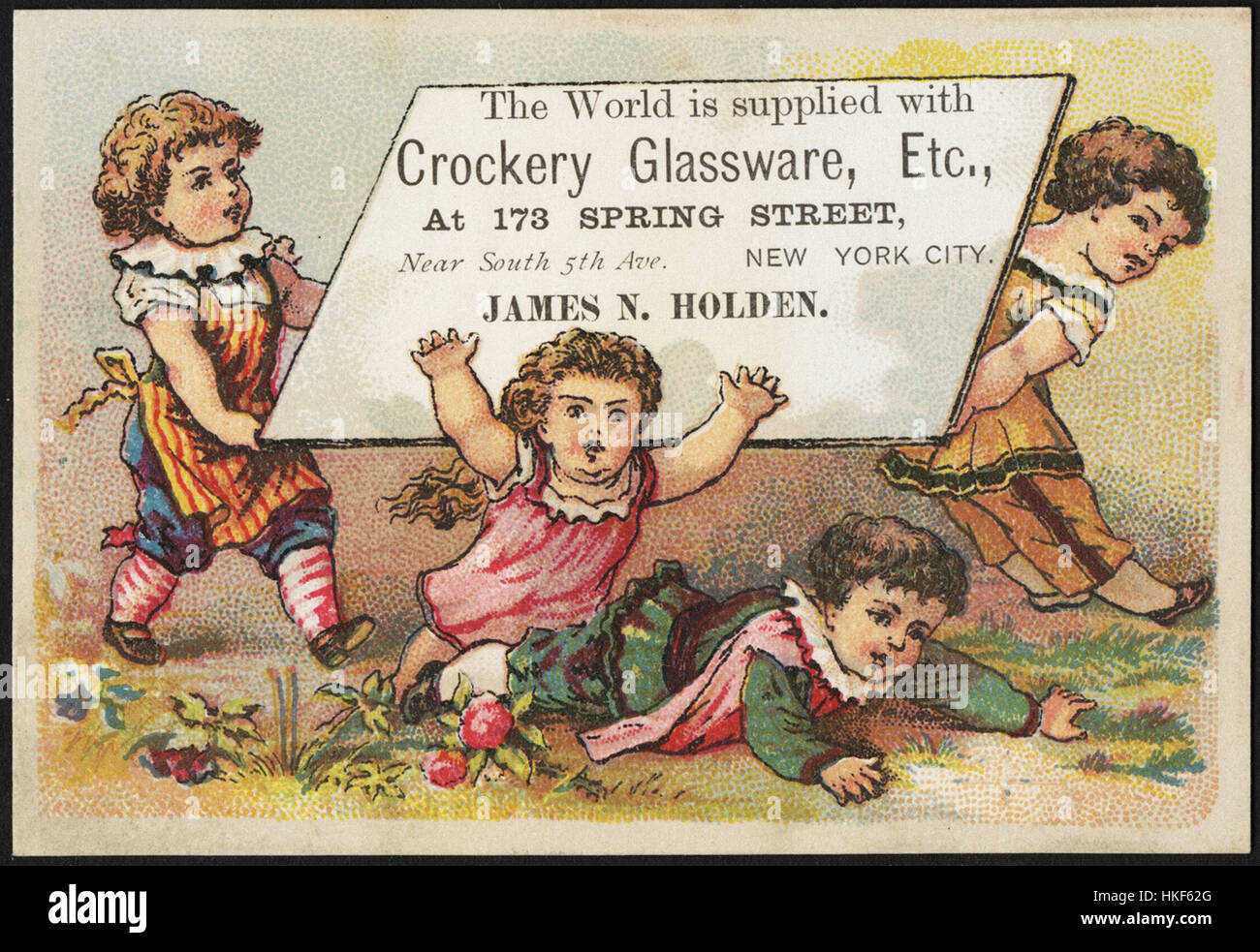 Le monde est fourni avec de la vaisselle, verrerie, etc. à 7 Spring Street, près de South 5th Avenue, New York, N. James Holden. Banque D'Images