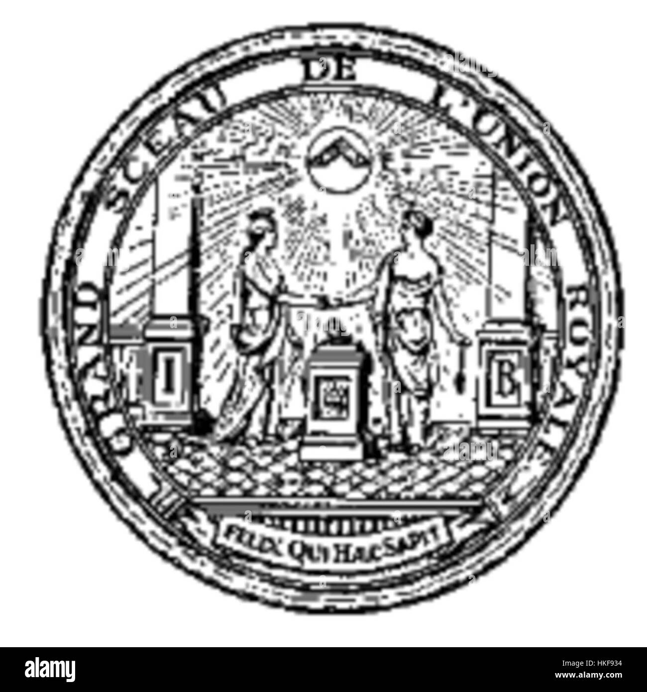 Le sceau *L'Union Royale* représente l'emblème de l'institution royale, souvent utilisé pour les documents officiels et la correspondance diplomatique. Le sceau signifie l'autorité de la monarchie et sa présence dans la gouvernance européenne historique. Banque D'Images