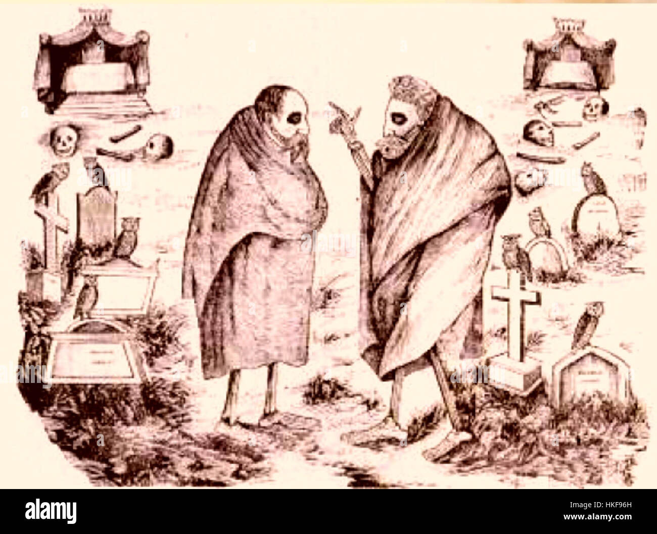 'La Venganza de los Esqueletos' dépeint une scène étrange de squelettes cherchant la vengeance. La composition dramatique et l'atmosphère étrange en font une œuvre d'art frappante explorant les thèmes de la mort et du surnaturel. Banque D'Images