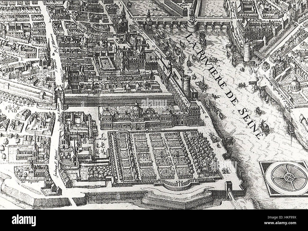 Cette œuvre représente le Palais du Louvre, mettant en valeur sa grandeur architecturale. Le Louvre, autrefois palais royal, est aujourd’hui un musée de renommée mondiale abritant des milliers d’œuvres de la ville Cette pièce capture l'essence de son importance historique et de son architecture classique. Banque D'Images