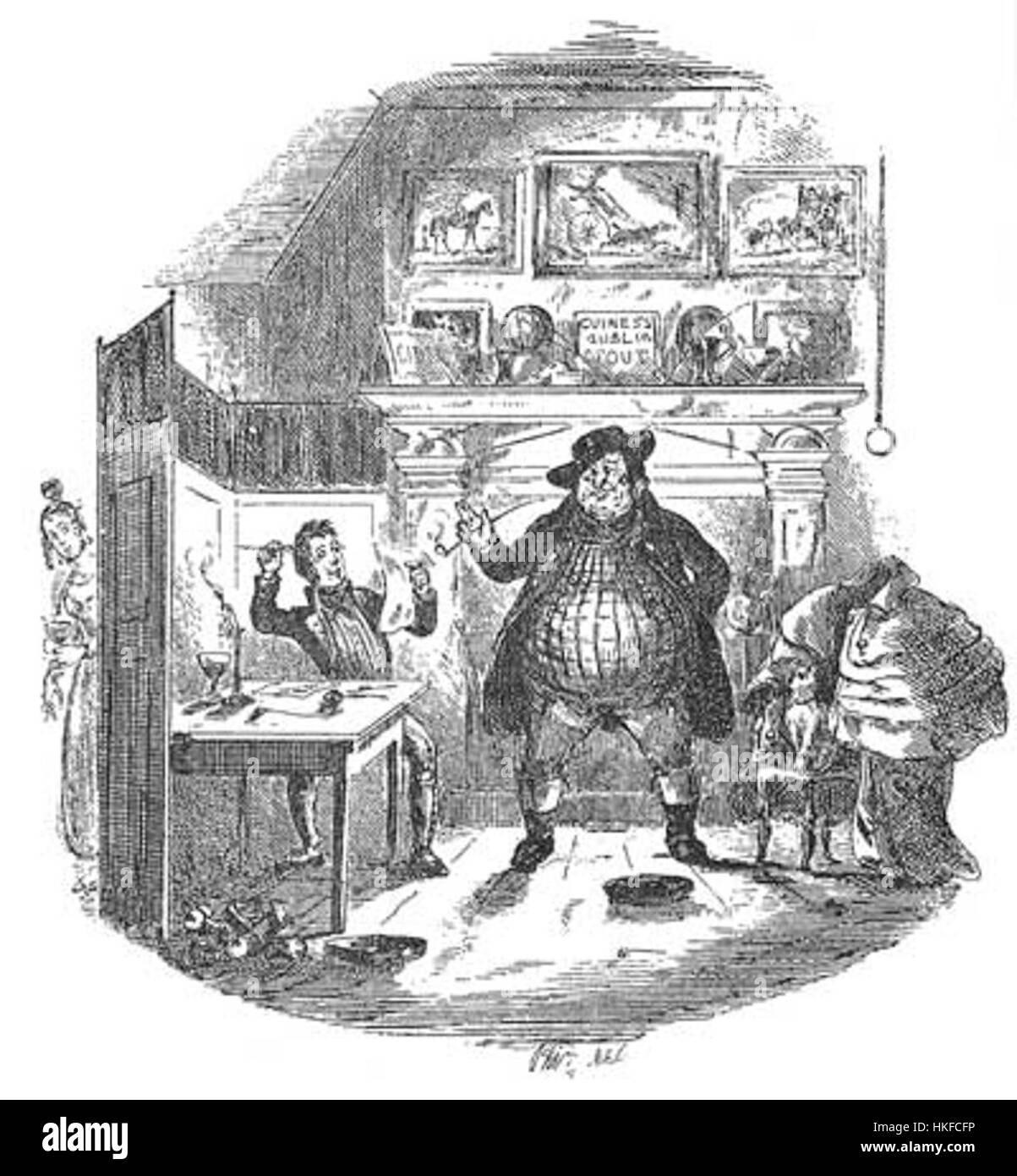 Cette image se rapporte à 'The Pickwick Papers' de Charles Dickens, en particulier en référence à un thème de la Saint-Valentin. Il capture les scènes humoristiques et sociales du roman de Dickens, un classique de la littérature anglaise. Banque D'Images