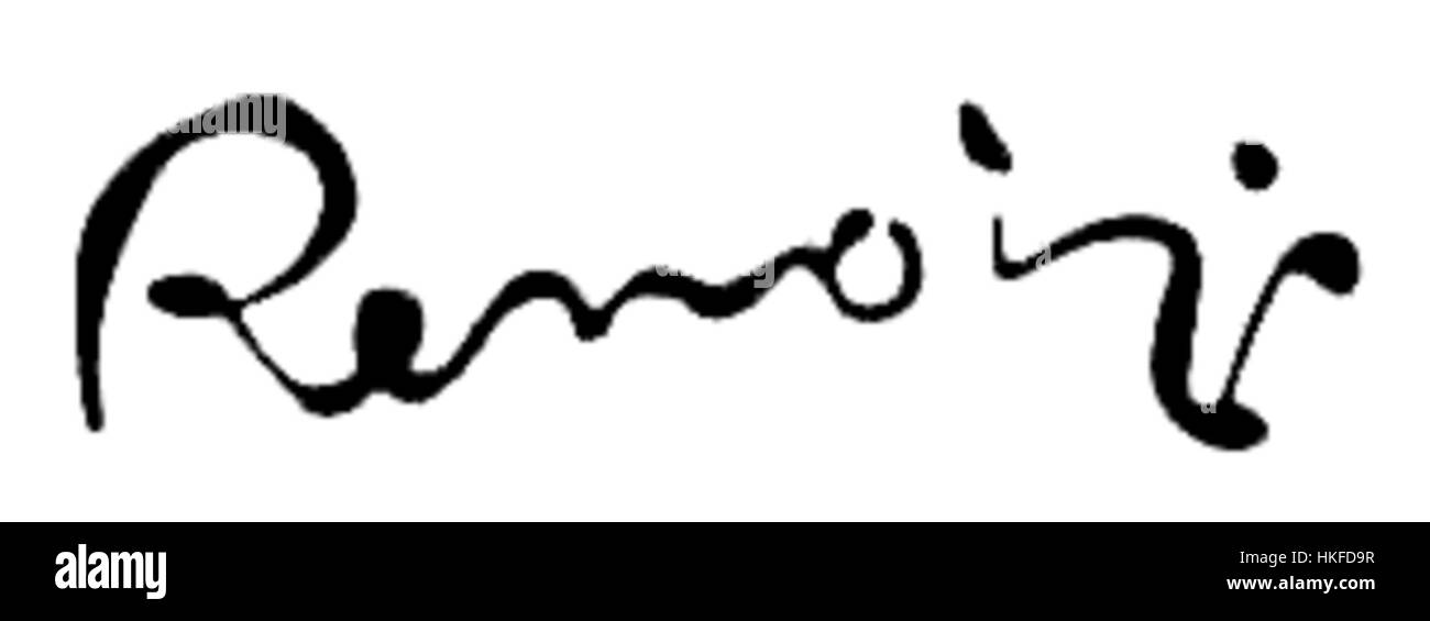 L’autographe de Pierre-Auguste Renoir, reflétant le style et la signature personnels de l’artiste, est un élément important de son héritage artistique, soulignant ses contributions à l’impressionnisme. Banque D'Images