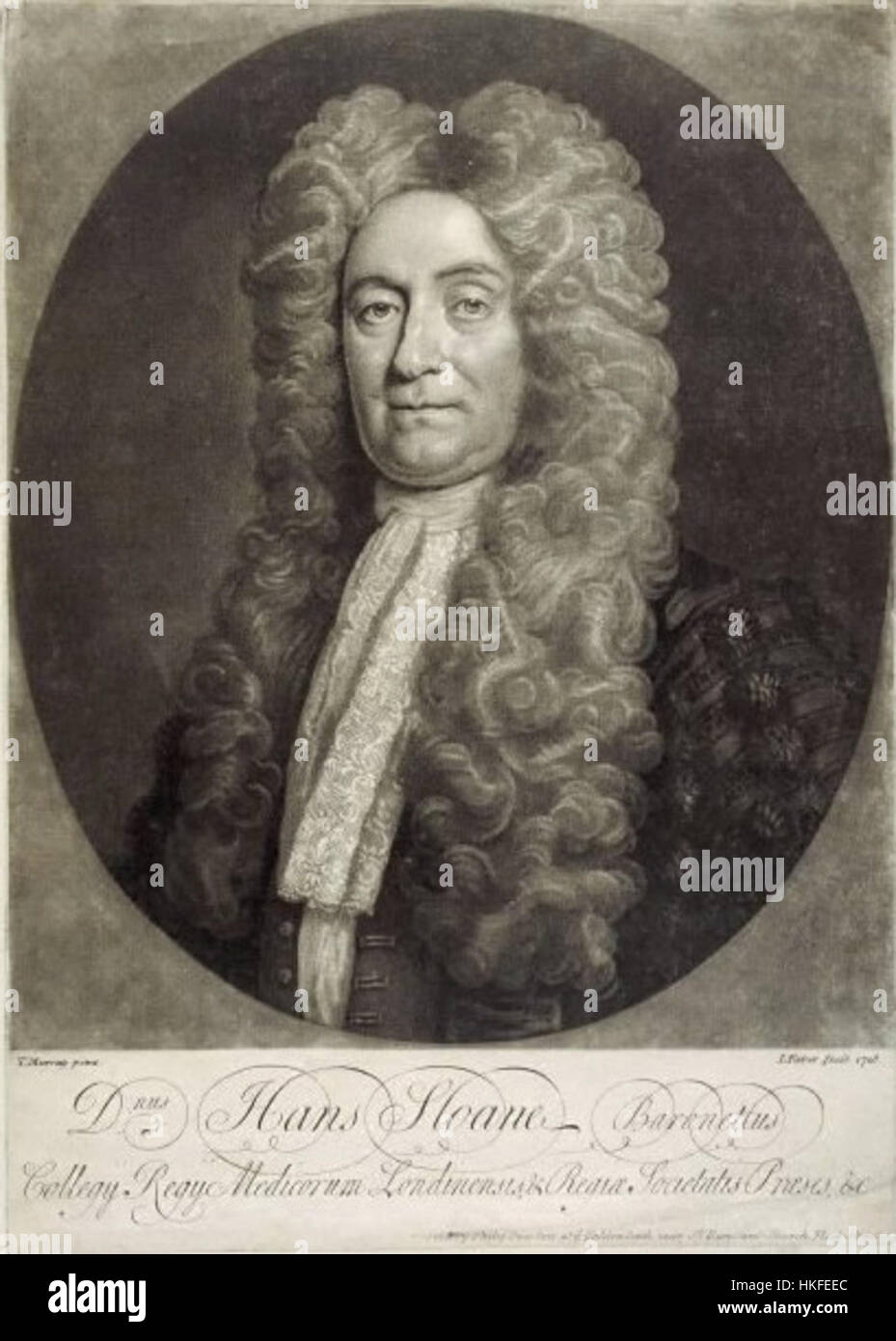 Sir Hans Sloane, une gravure d'un portrait par T. Murray Banque D'Images