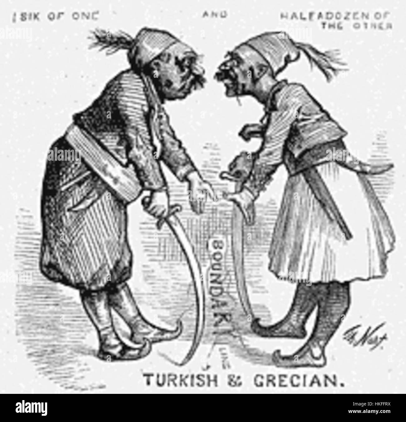 Cette œuvre d'art intitulée 'Turk Greek 11' reflète probablement des thèmes de l'histoire turque et grecque, représentant peut-être des thèmes culturels ou militaires entre les deux régions. La pièce illustre probablement des événements historiques importants ou des personnages de l'Empire ottoman et de la Grèce au cours du XVIIIe siècle. Banque D'Images