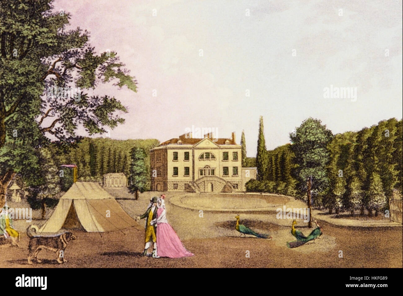 *Winthorpe Hall, le siège de Roger...* de Joseph Wigley capture l'élégance architecturale et l'importance historique de Winthorpe Hall, un domaine connu pour son riche patrimoine et ses liens avec l'aristocratie britannique. La peinture met en valeur la grandeur et le design du manoir. Banque D'Images