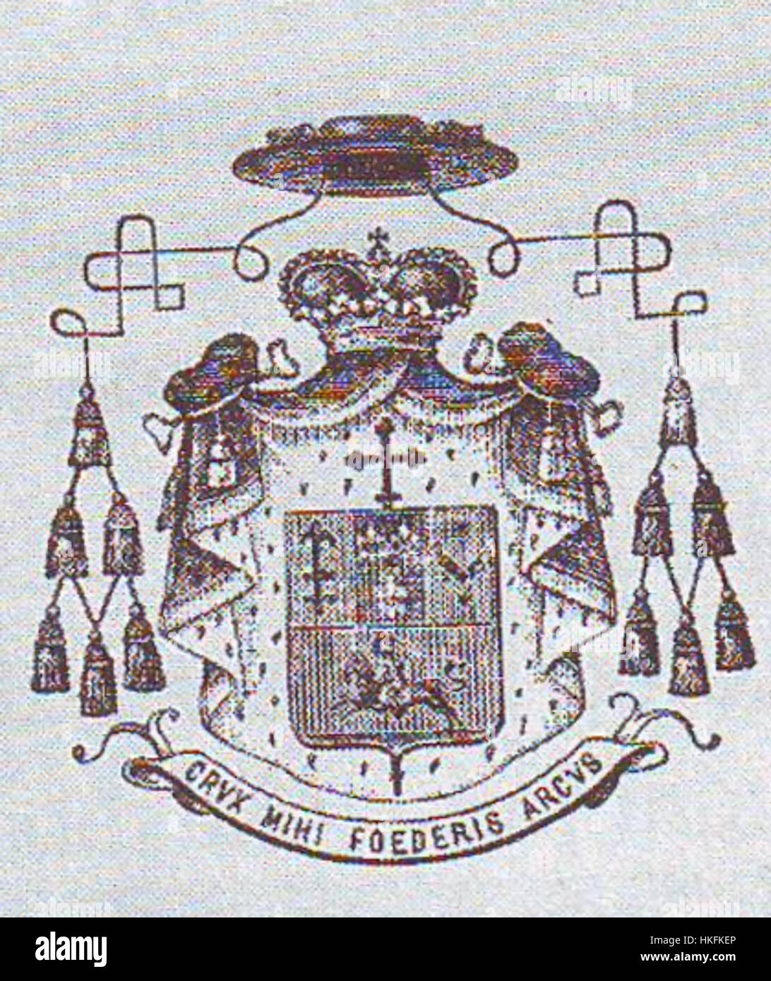 Les armoiries de Sapieha, représentées dans cette œuvre vintage, représentent la famille noble de Sapieha. La peinture capture le dessin héraldique de l'écusson familial, qui a une importance dans l'histoire polonaise et lituanienne. Banque D'Images