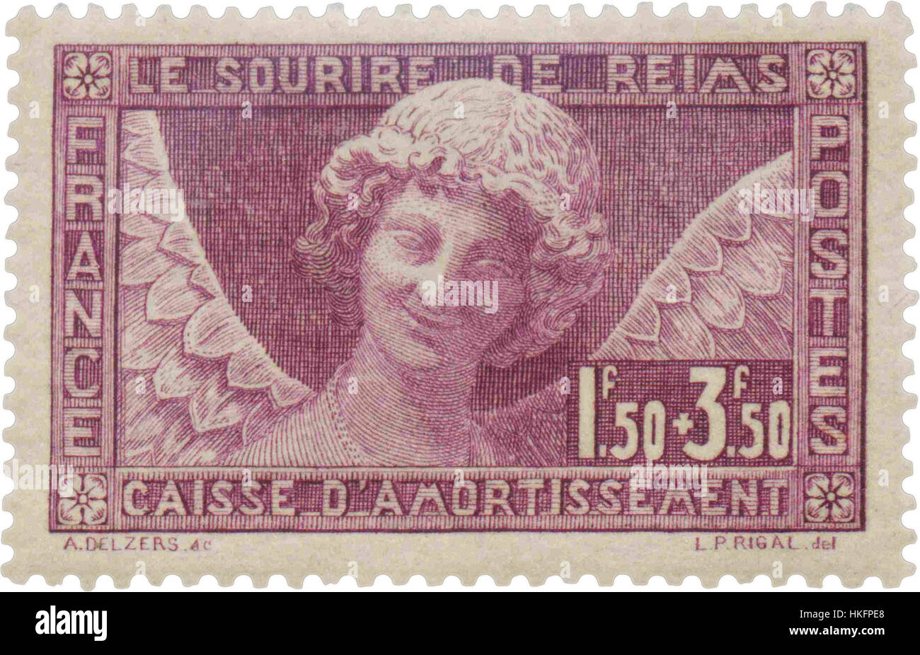 Ce timbre vintage de 1930 représente l'histoire postale de France. Il met en évidence les conceptions et les matériaux utilisés dans la communication postale du début du XXe siècle. Banque D'Images