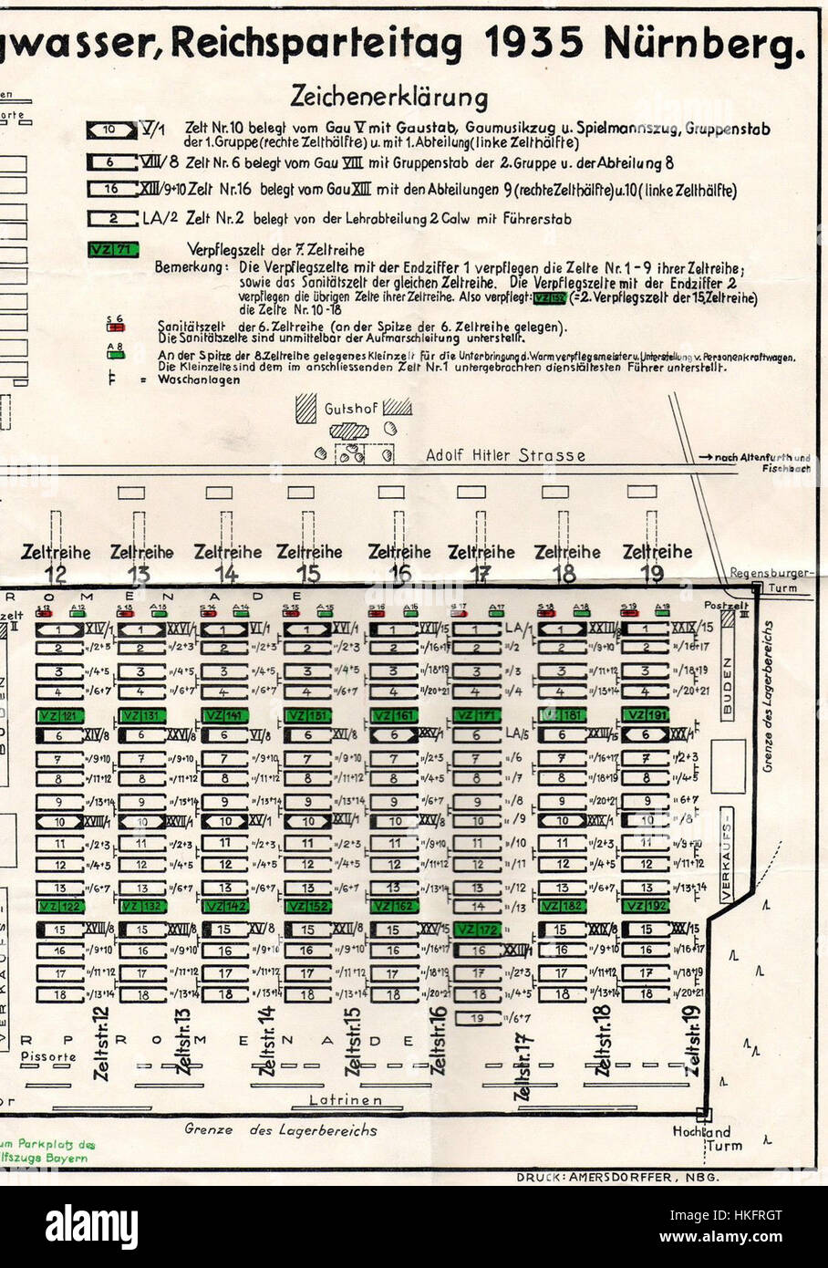 Ce diagramme représente la disposition des lieux de rassemblement du parti nazi du rassemblement de Nuremberg de 1935, qui fait partie des événements de propagande organisés en Allemagne nazie. Le document fournit un aperçu de la planification et de l'organisation de ces rassemblements pendant la période du troisième Reich. Banque D'Images