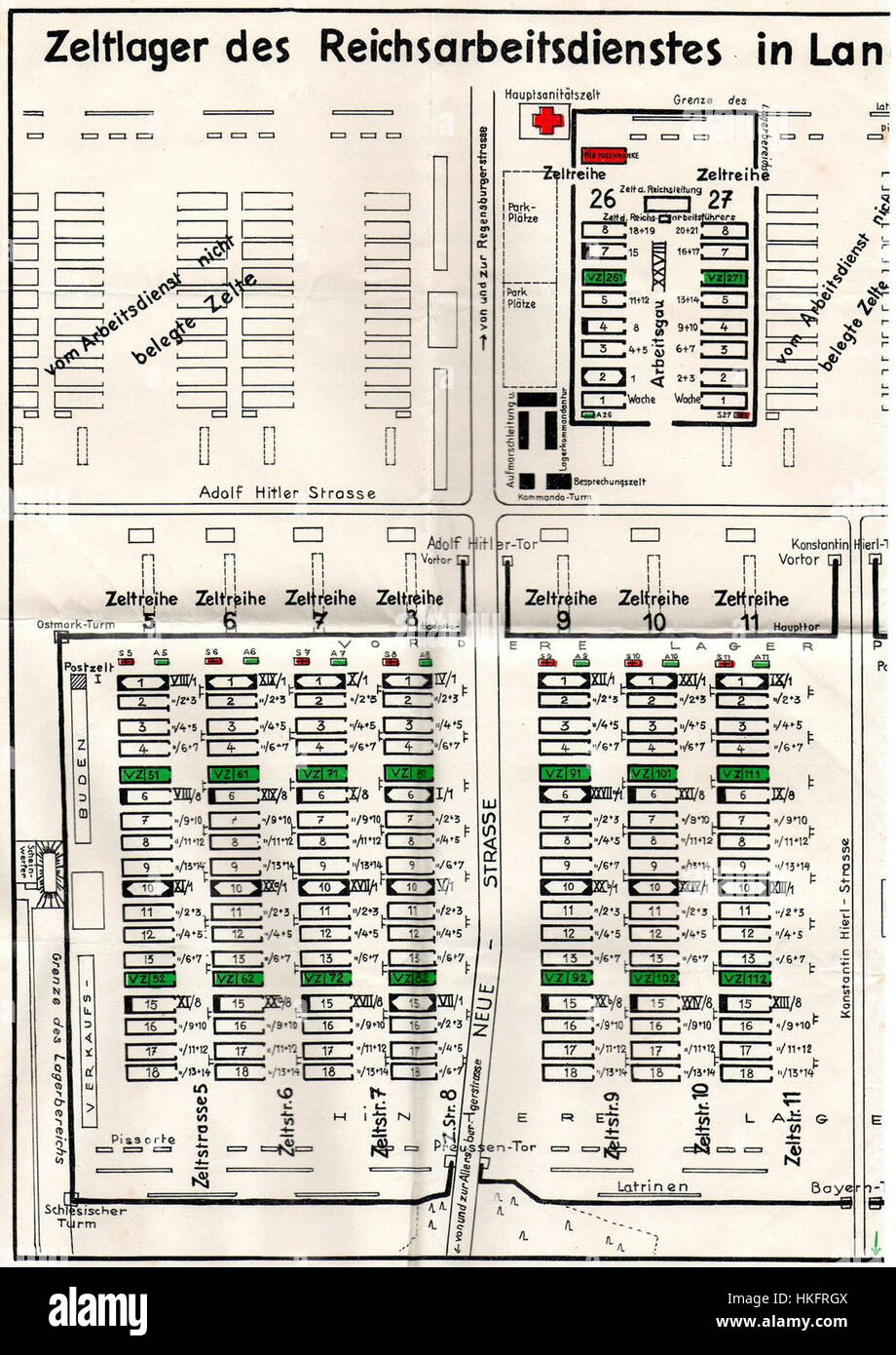 Ce diagramme représente la disposition du terrain de camping Nazi 1935 Partietag, offrant un aperçu de l'organisation du rassemblement du parti nazi de 1935. Il reflète la conception centrée sur la propagande et l'atmosphère autoritaire de l'époque, au cœur de la propagande nazie en Allemagne. Banque D'Images