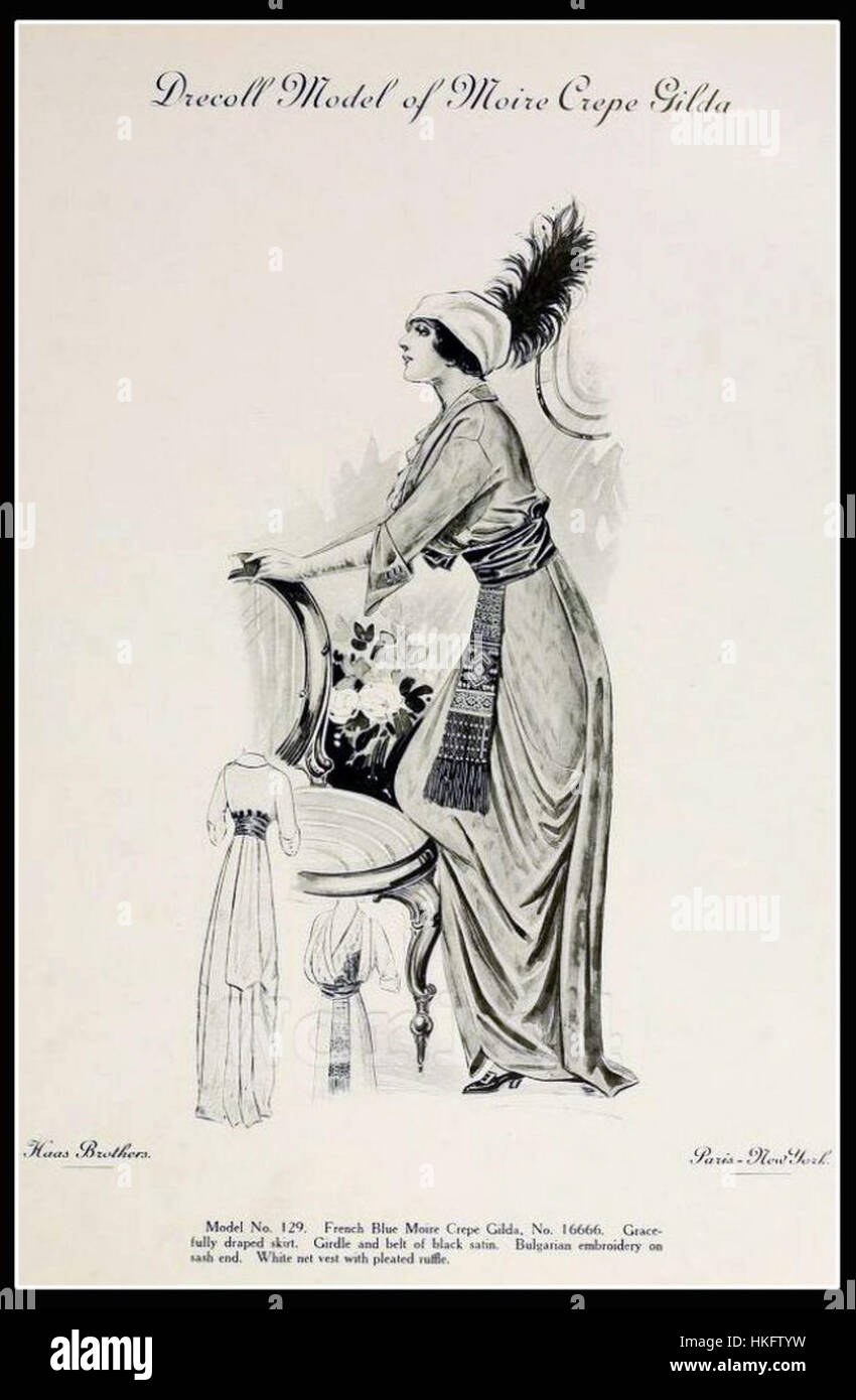 Modèle de crêpe Drecoll Moiré Gilda. Saison Printemps 1913 Paris Banque D'Images