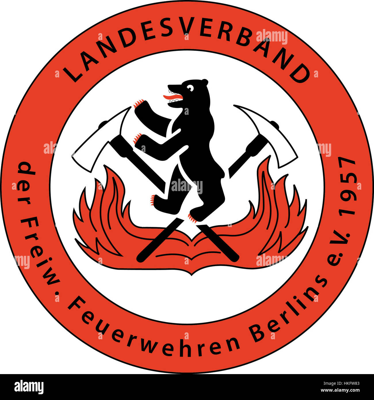 Cette œuvre, intitulée 'LV der FF Berlins', présente l'équipe de pompiers de Berlin en action. Il capture le courage et le professionnalisme des pompiers dans leurs efforts héroïques face au danger, reflétant l'importance des services d'incendie en milieu urbain. Banque D'Images