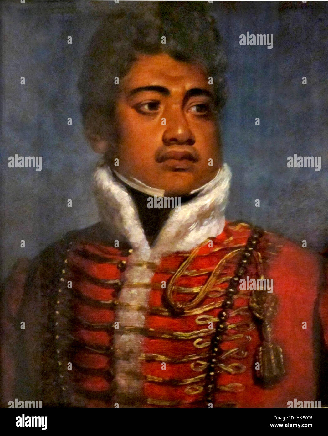 Ce portrait du roi Kamehameha II d'Hawaï, attribué à John Hayter, représente le souverain en tenue royale. C'est une représentation historique importante de la monarchie hawaïenne au début du XIXe siècle. Banque D'Images