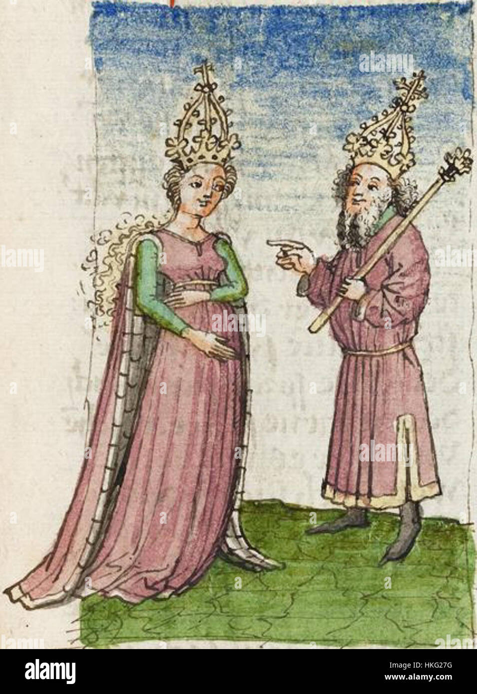 Une pièce de la série 'Gesta Romanorum', représentant une scène historique, avec des thèmes de contes médiévaux et d'art. L'œuvre fait partie d'une collection à Donaueschingen. Banque D'Images