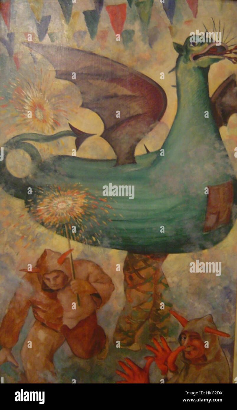 'DRAC de Vilanova' est une œuvre artistique représentant un dragon mythique, dessinant sur des motifs médiévaux et fantastiques pour représenter une créature de légende avec des détails complexes et des couleurs riches. Banque D'Images