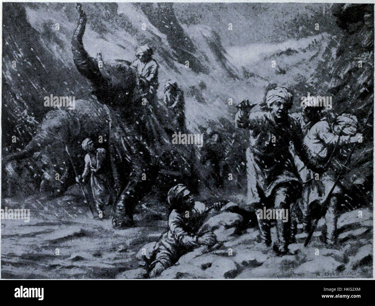 Cette œuvre représente la première victoire militaire de Mahmoud de Ghazni, marquant un moment important dans son accession au pouvoir en tant que dirigeant au XIe siècle. La peinture capture l'événement historique dans les détails vifs. Banque D'Images