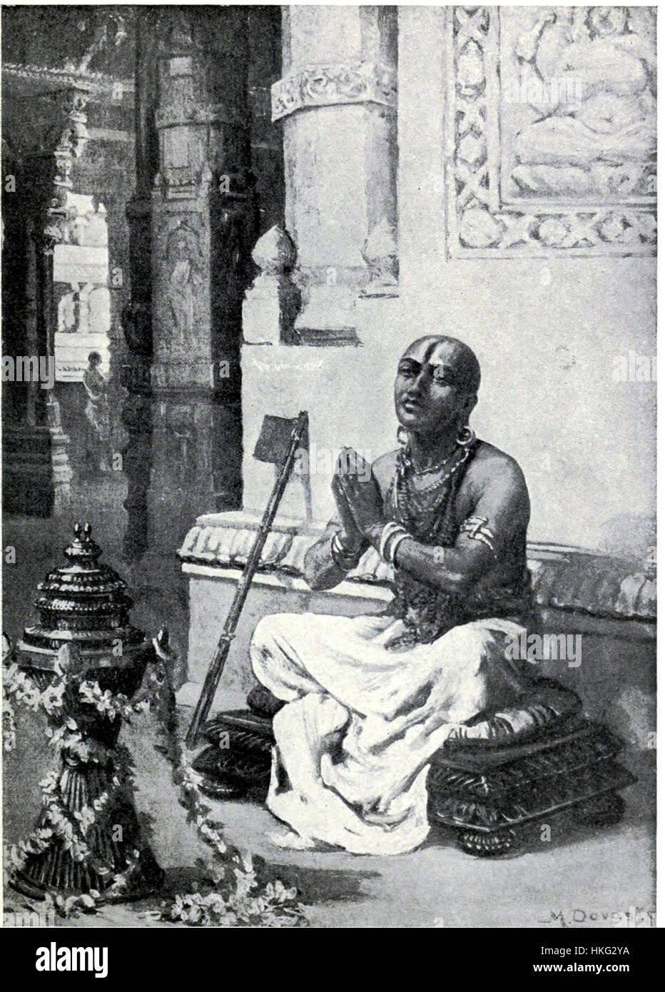 Ramanuja contemplant sa philosophie de l'un dieu personnel, en l'an 1100 Banque D'Images