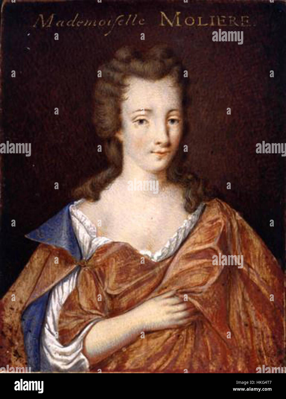 Mademoiselle Molière est un portrait attribué à un artiste inconnu, souvent considéré comme la représentation d'une femme associée au célèbre dramaturge français Molière. La peinture reflète le style élégant du portrait français au XVIIe siècle, mêlant des techniques artistiques classiques à une touche narrative. Banque D'Images