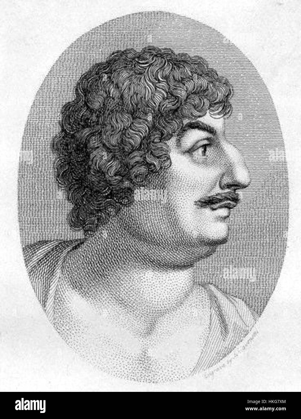 Portrait gravé de Robert Herrick, un éminent poète anglais du XVIIe siècle. Connu pour ses œuvres littéraires, l'image de Herrick capture ses traits distinctifs dans cette gravure de forme ovale. Banque D'Images