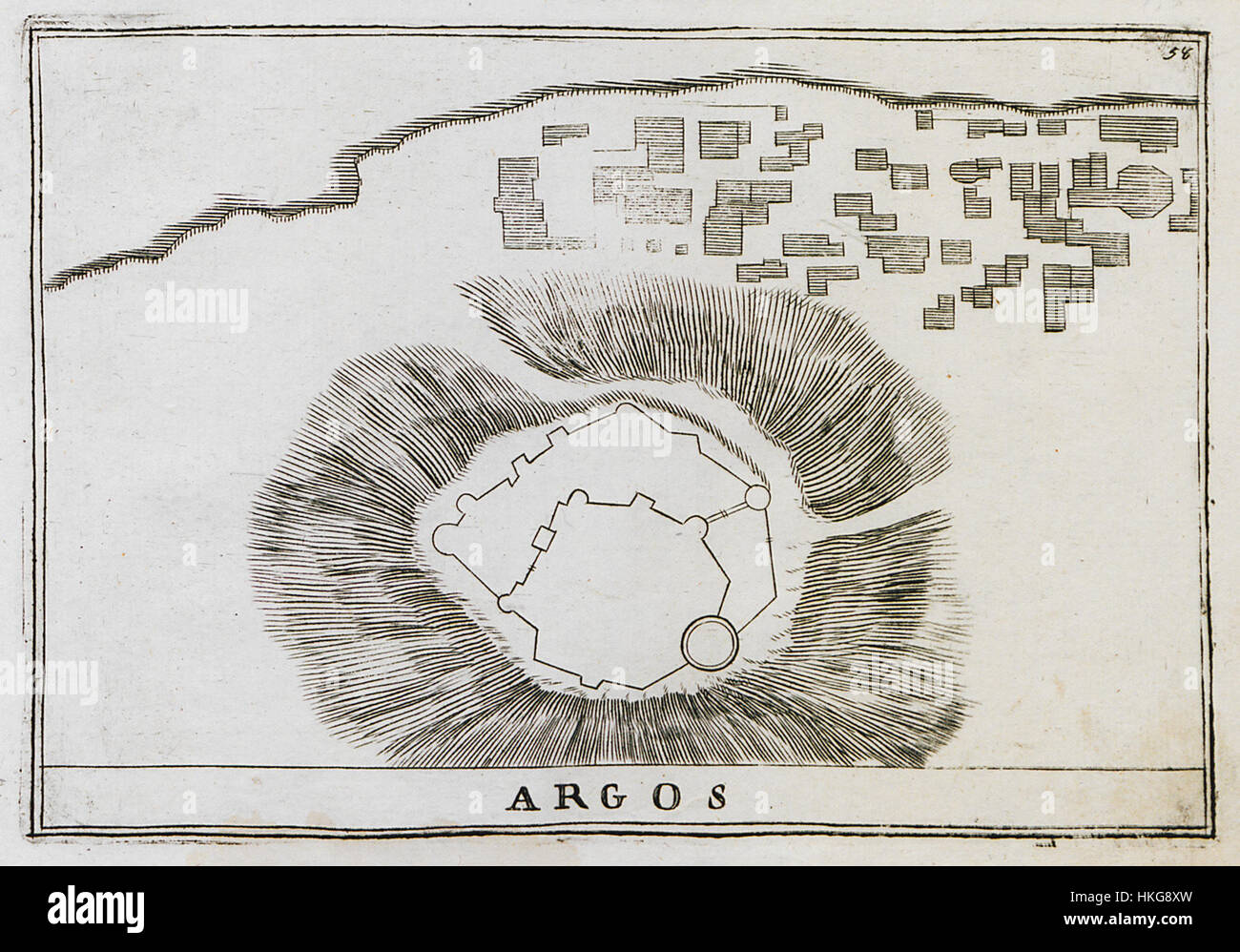 L'œuvre d'Argos Coronelli de 1708, représentant une carte détaillée ou une scène céleste, reflète la cartographie détaillée et l'intérêt scientifique du début du XVIIIe siècle. Banque D'Images