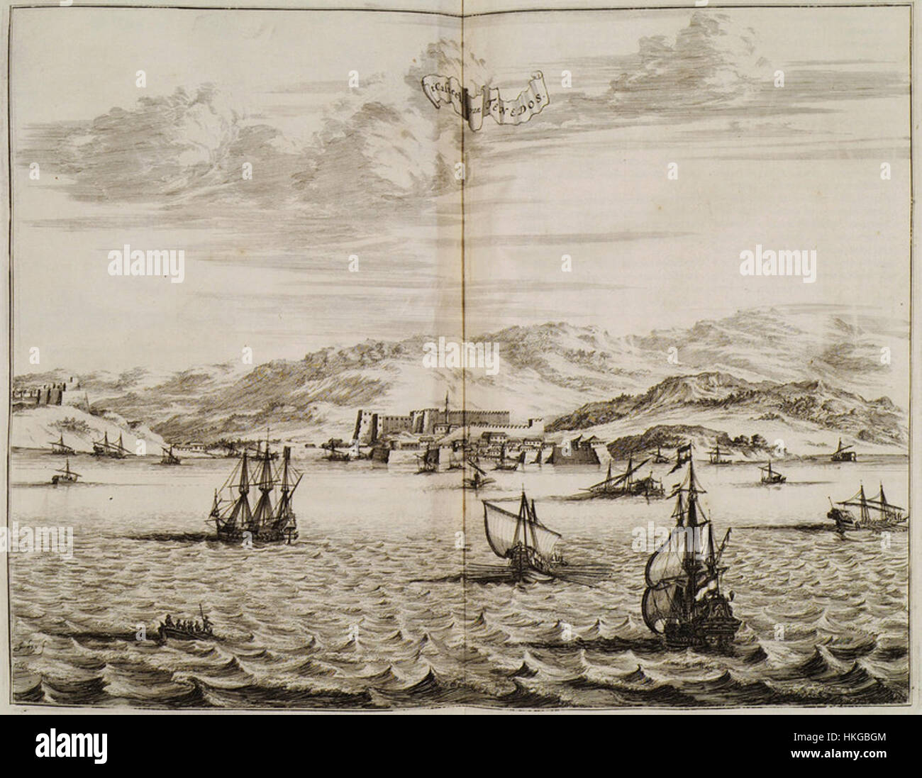 La carte de Tenedos de 1688, créée par Olfert Dapper, représente l'île égéenne de Tenedos, un lieu historiquement important sous l'Empire ottoman. La carte détaille la géographie de l'île et son importance stratégique. Banque D'Images