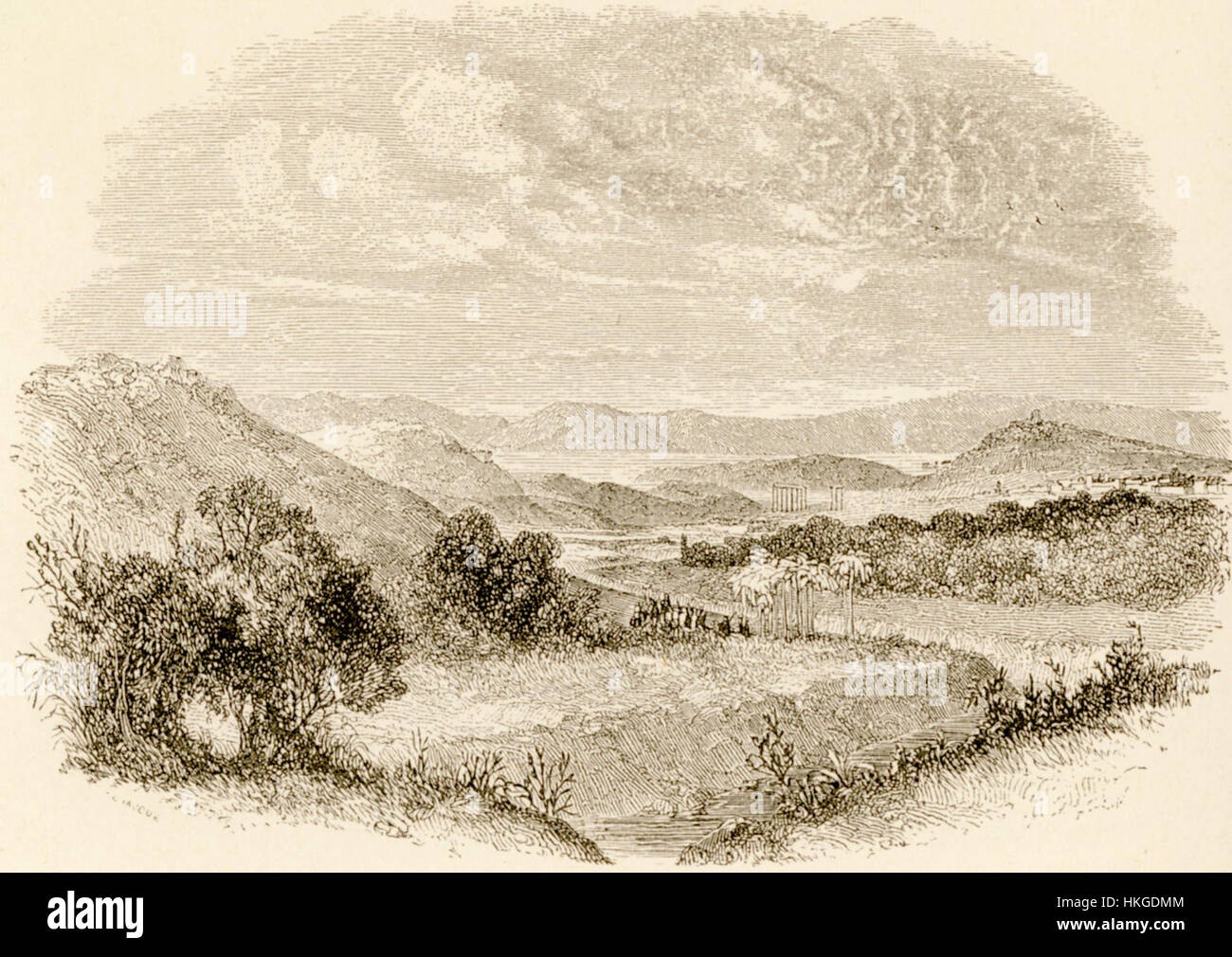 Cette peinture de Christopher Wordsworth, intitulée 'Athènes, de la vallée de l'Ilissus', présente une vue panoramique d'Athènes vue d'un point de vue historique. La pièce de 1882 capture la beauté classique de la ville antique et de son paysage environnant. Banque D'Images