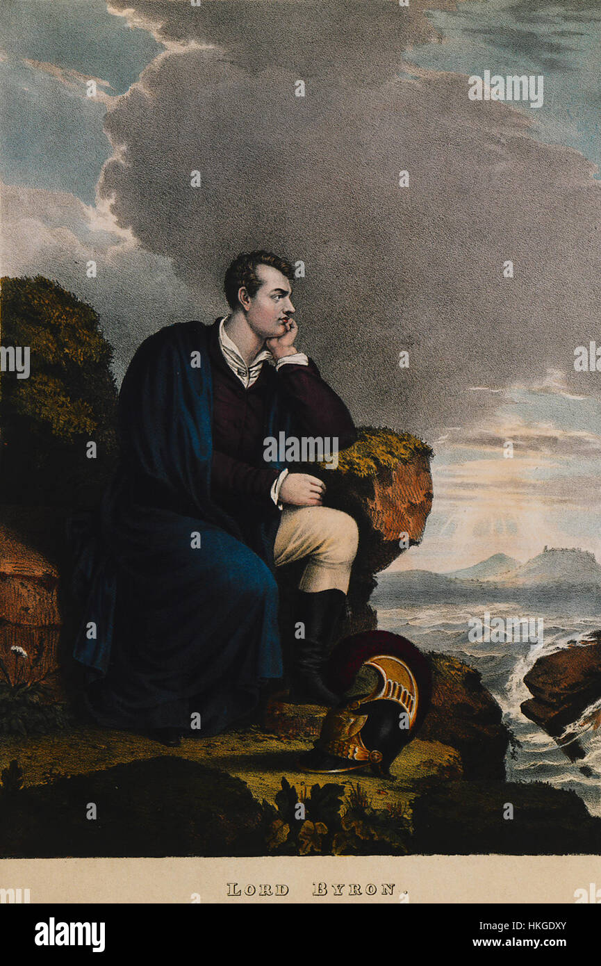 Ce portrait de 1830 par Friedel Adam de capture Lord Byron, le célèbre poète britannique, connu pour son style de vie romantique et aventureux. La peinture reflète la personnalité plus grande que nature de Byron et sa renommée littéraire. Banque D'Images