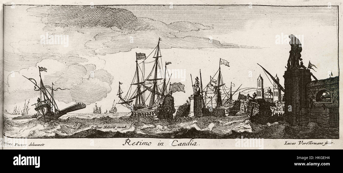 'Restimo in Candia' de Jacob Peeters (1686) dépeint les derniers moments des défenseurs vénitiens pendant le siège de Candie (aujourd'hui Héraklion), en Crète. La peinture capture la fin tragique du siège et la résistance des défenseurs contre les forces ottomanes à la fin du XVIIe siècle. Banque D'Images