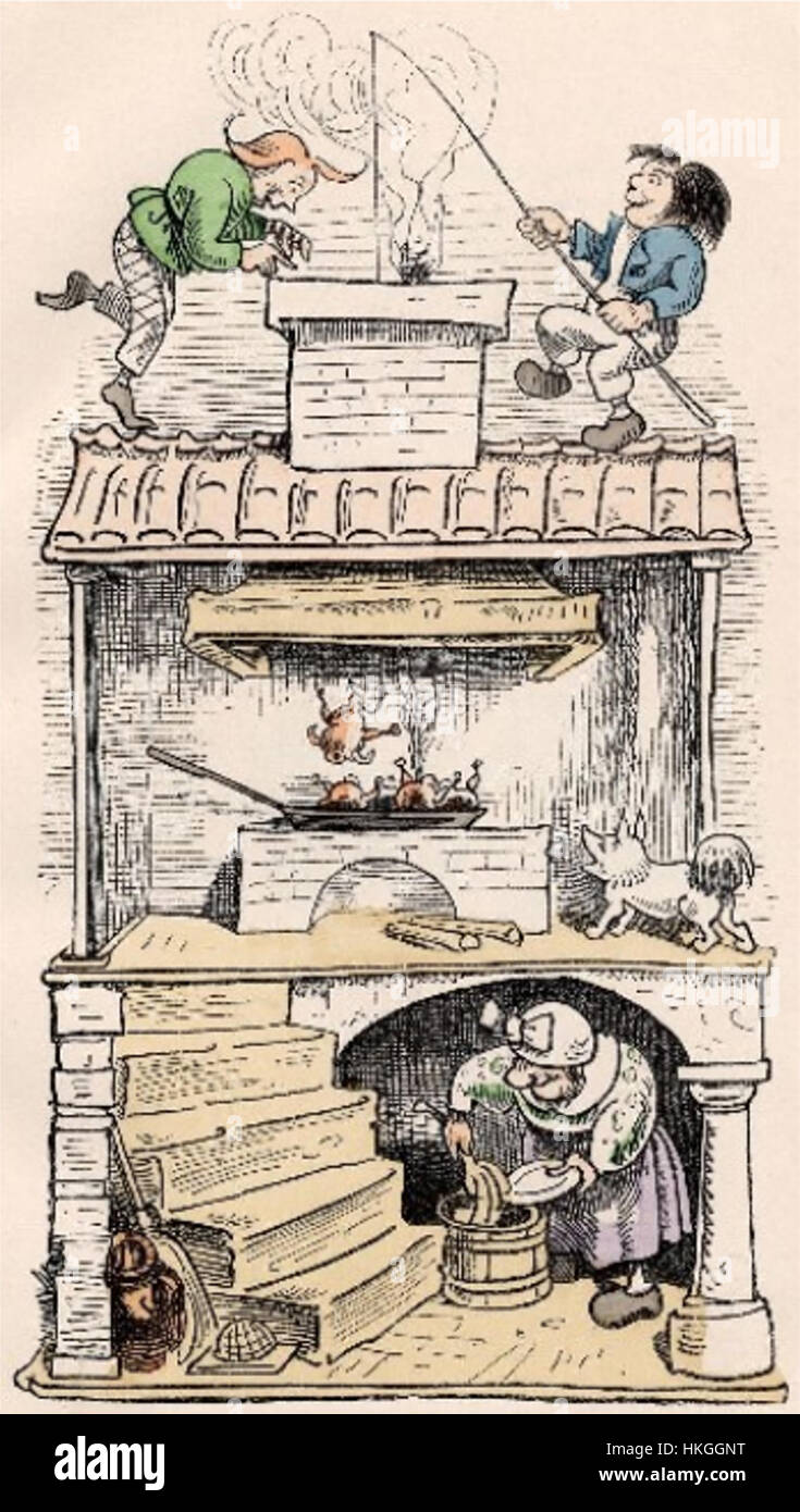 Cette œuvre présente une illustration colorée et teintée à la main du célèbre comic allemand « Max und Moritz ». Connue pour son caractère ludique et satirique, l’œuvre représente les aventures espiègles des deux personnages principaux, encapsulant l’humour allemand du XIXe siècle. Banque D'Images