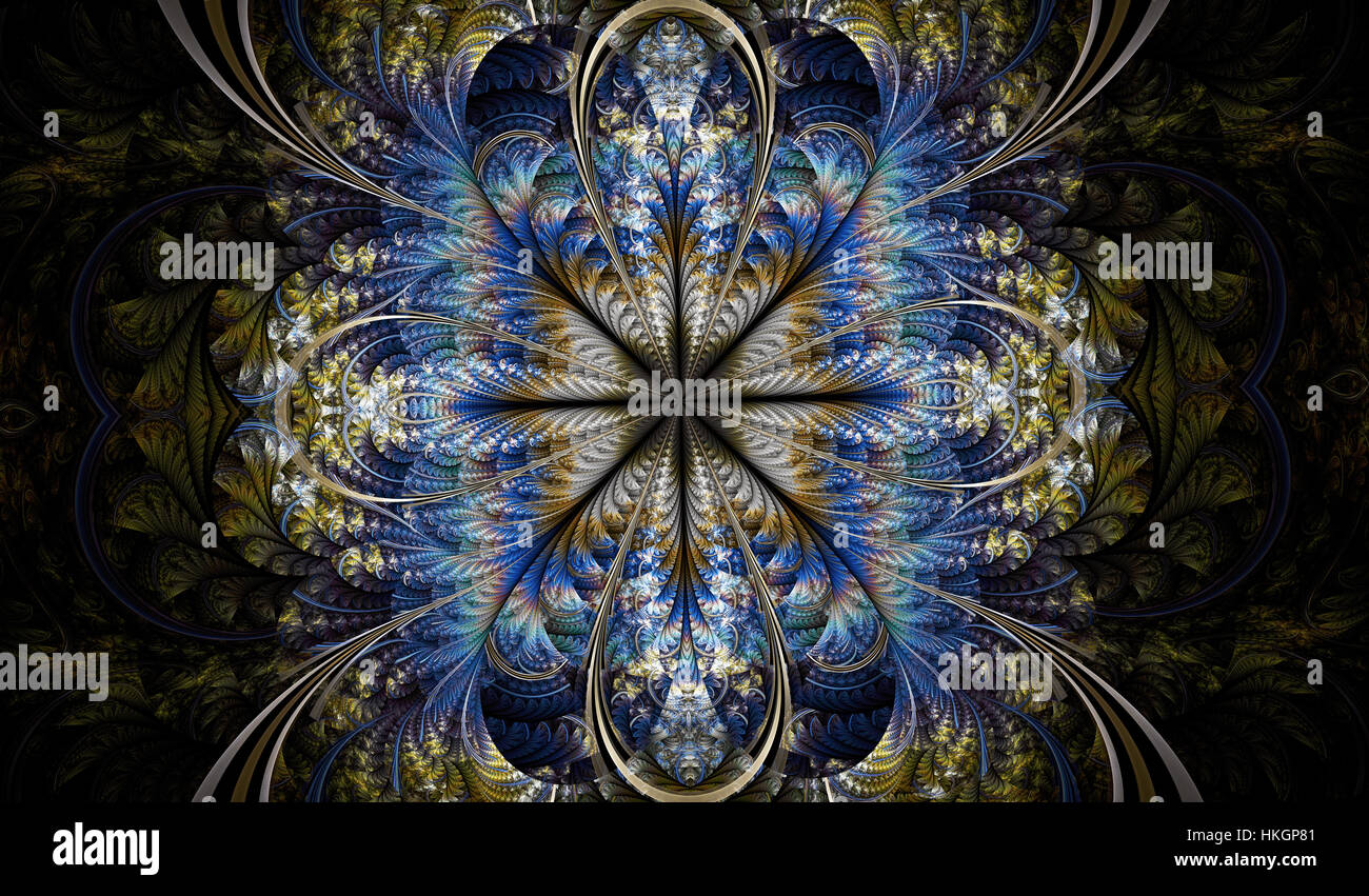 Modèle fractal symétriques multicolores comme fleur ou papillon en vitrail de style. Les graphiques générés par ordinateur. Banque D'Images
