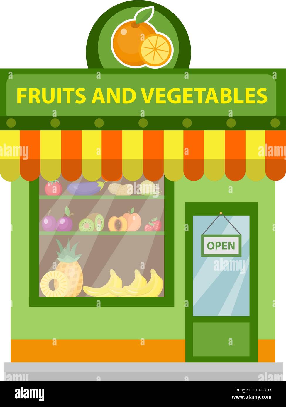 Stocker les fruits et légumes. bâtiment de l'atelier isolé sur fond blanc. Vector illustration. Illustration de Vecteur