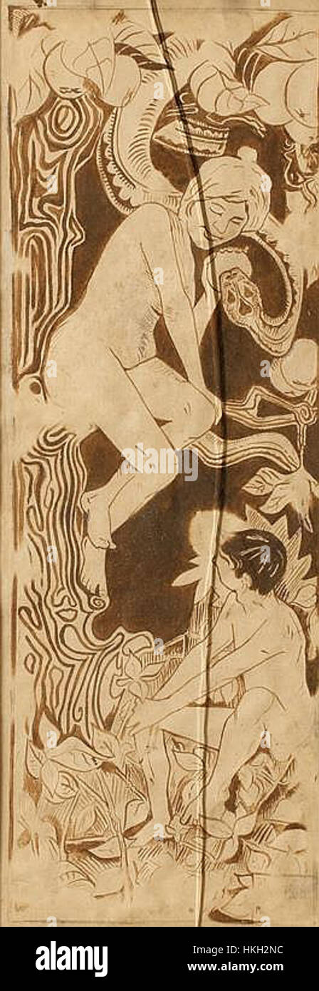 Adam et Ève dans le jardin d'Éden, une interprétation artistique biblique par Lilien, explore les thèmes de l'innocence, de la tentation et de la condition humaine dans le jardin d'Éden. Banque D'Images