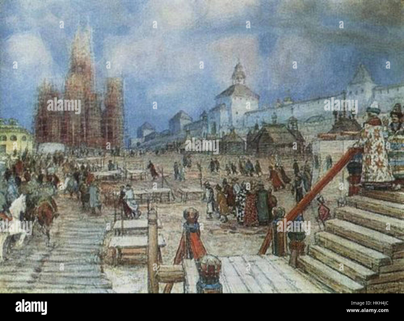 Le tableau *Krasnaya Ploshad Ivan Grozny* représente une scène du règne d'Ivan le terrible, illustrant le tsar russe tristement célèbre pendant son règne. L’œuvre reflète l’impact d’Ivan IV sur l’histoire russe et les turbulences et la dynamique de pouvoir de son règne. Banque D'Images