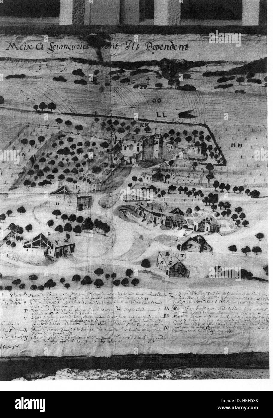 Le 'Plan Pugey' de 1636 est un dessin architectural qui représente la section droite d'un bâtiment historique, mettant en valeur les méthodes de construction détaillées et les éléments de conception de l'époque. Banque D'Images