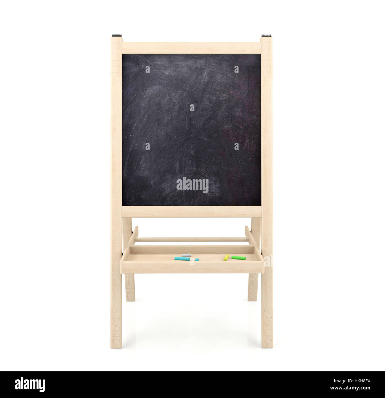 Tableau noir sur blanc support en bois isolé sur fond blanc Banque D'Images